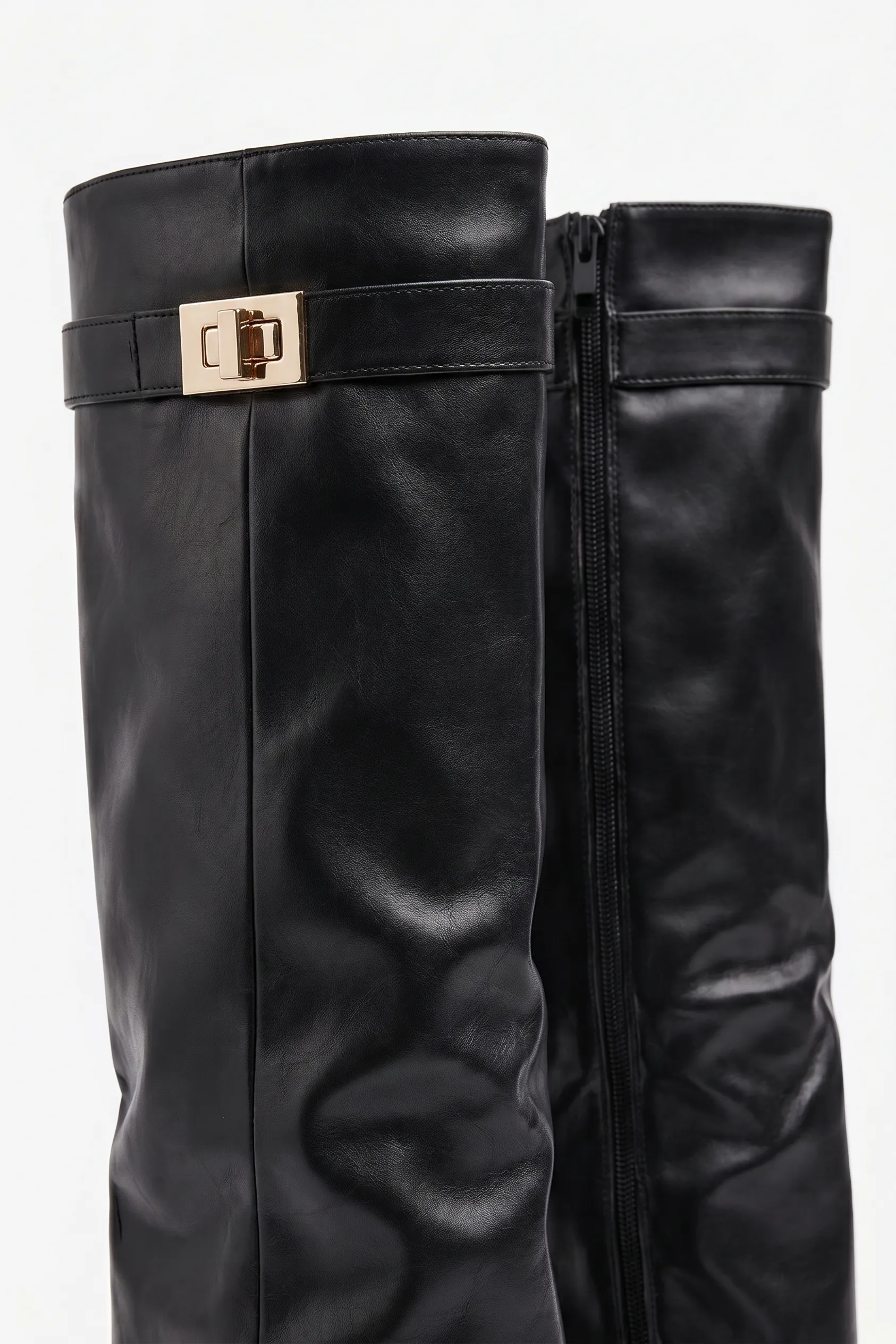 Black PU Trim Detail Layered Knee High Boots - Izzy sold by Rebellious Fashion product image thumbnail 5
