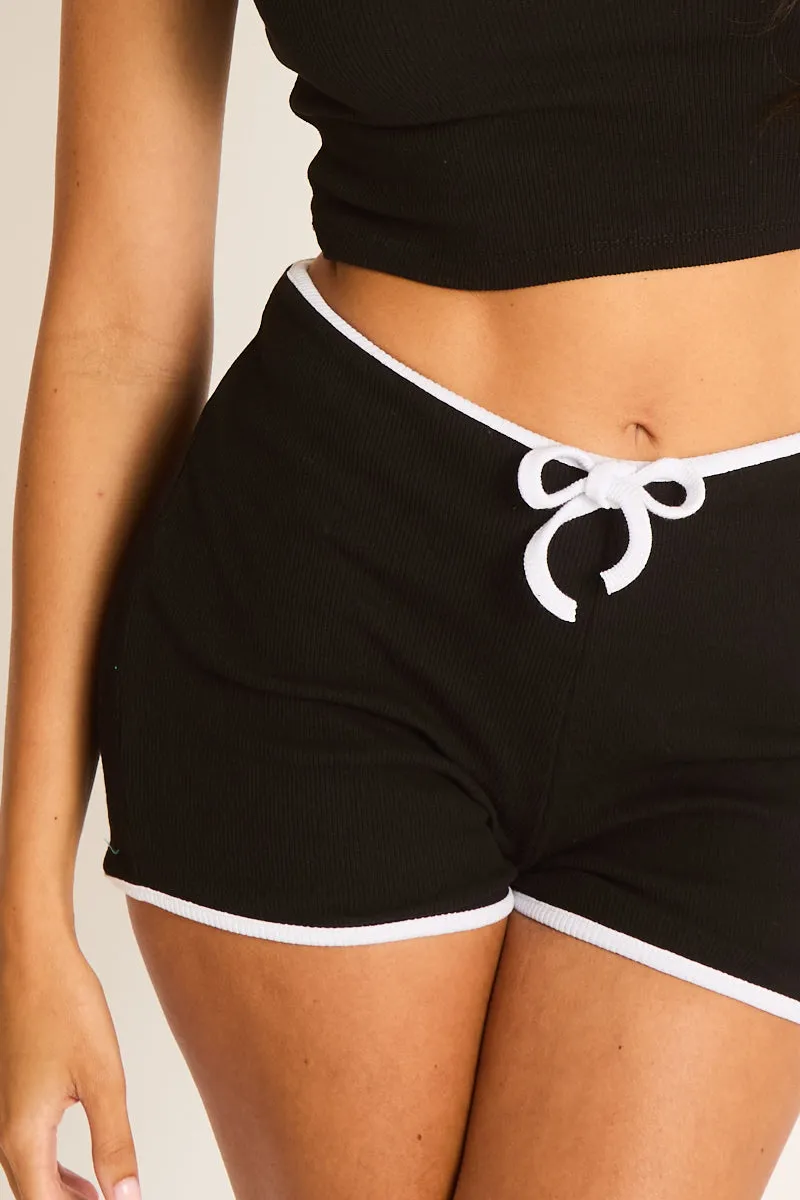 Black Rib Contrast Binding Top and Shorts Co-ord Set - Tessa sold by Rebellious Fashion product image thumbnail 4