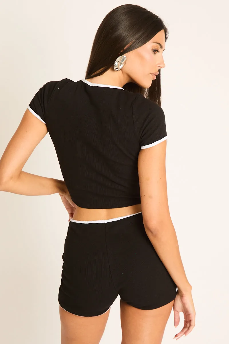 Black Rib Contrast Binding Top and Shorts Co-ord Set - Tessa sold by Rebellious Fashion product image thumbnail 5