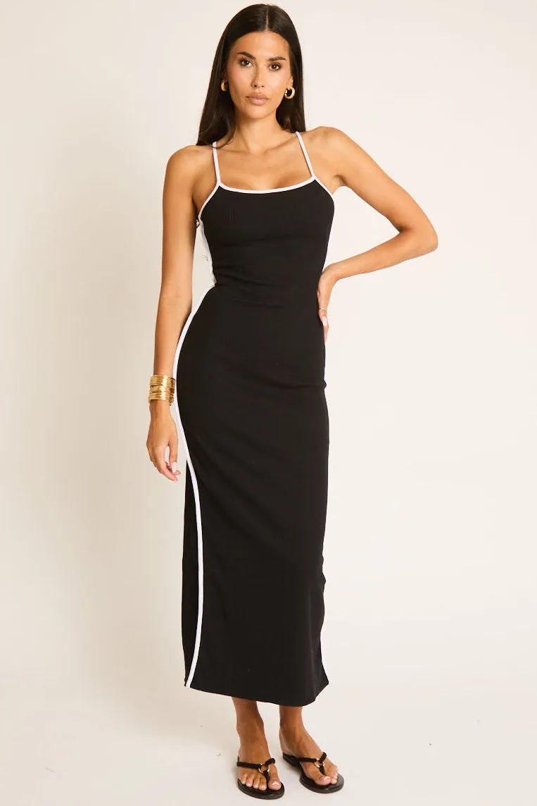 Black Rib Side Stripe Midaxi Dress - Elani sold by Rebellious Fashion