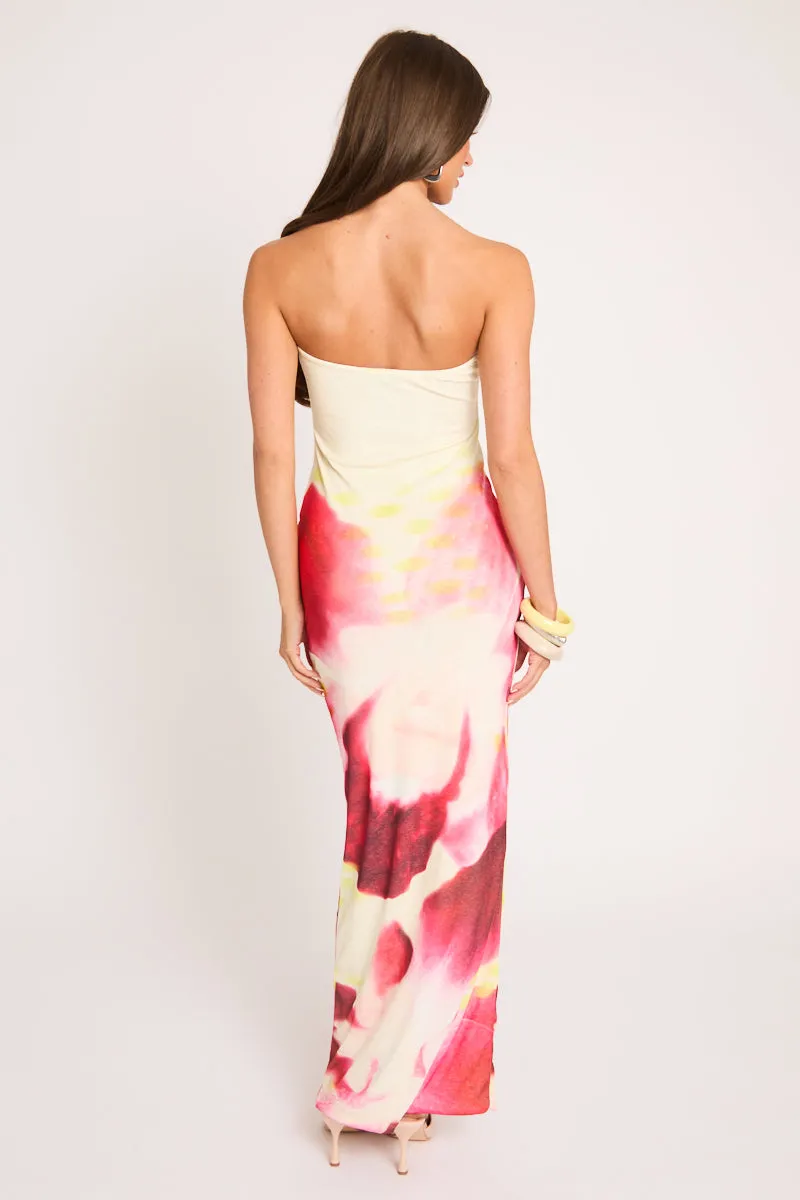 Yellow Floral Print Bandeau Maxi Dress - Angie sold by Rebellious Fashion product image thumbnail 4