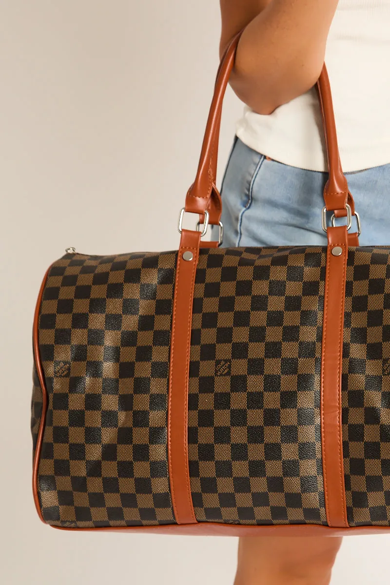 Brown Checkered Logo Detail Travel Bag - Jacey sold by Rebellious Fashion product image thumbnail 3