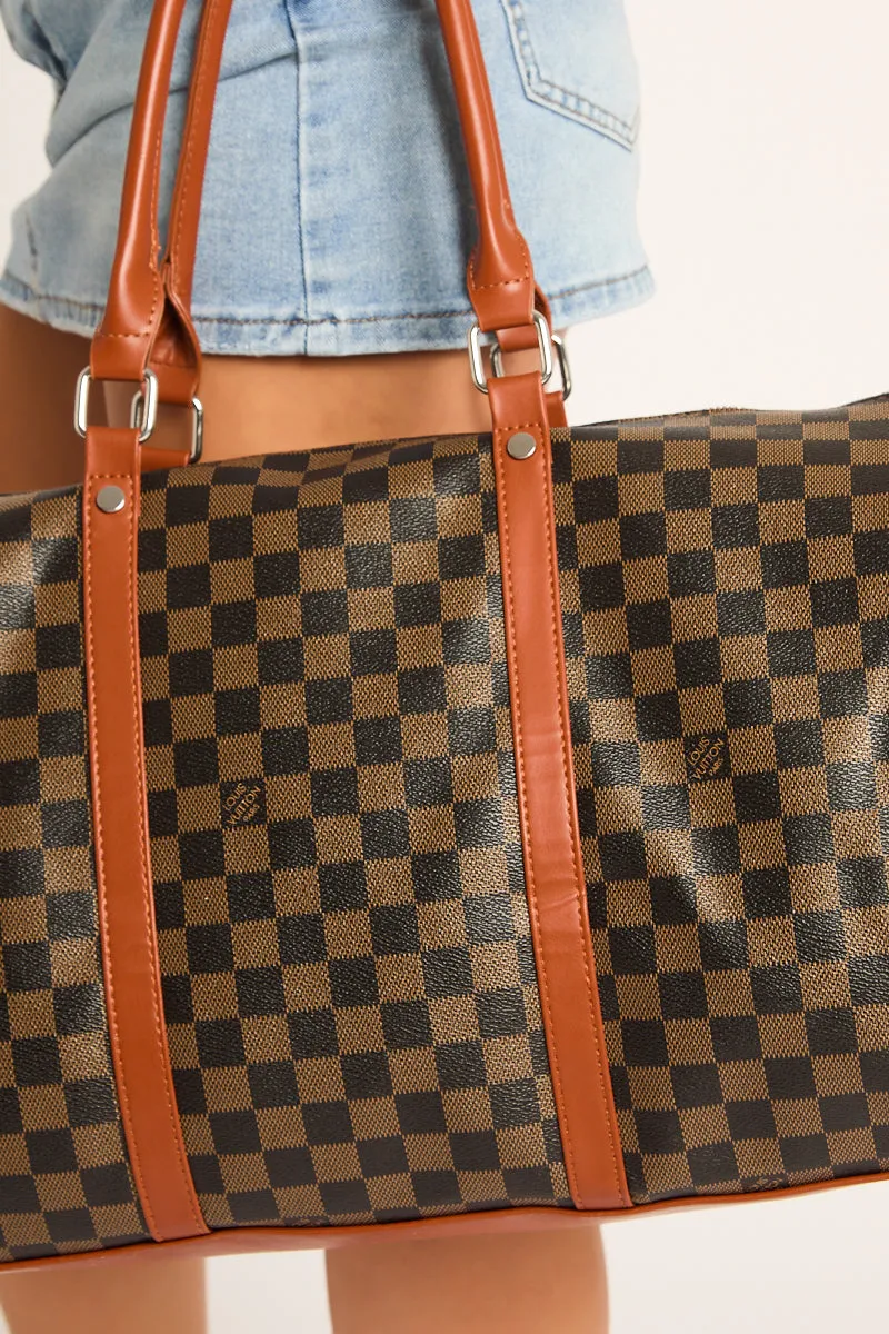 Brown Checkered Logo Detail Travel Bag - Jacey sold by Rebellious Fashion product image thumbnail 5