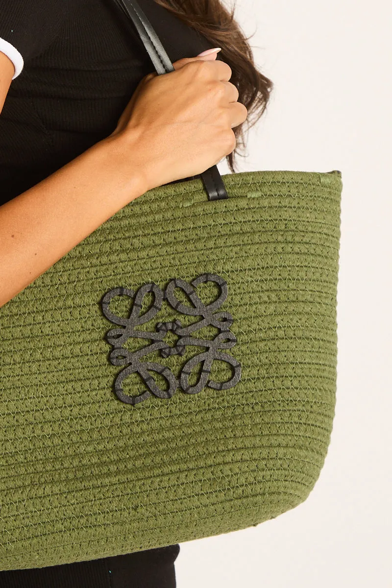 Khaki Woven Logo Detail Beach Bag - Latoya sold by Rebellious Fashion product image thumbnail 3