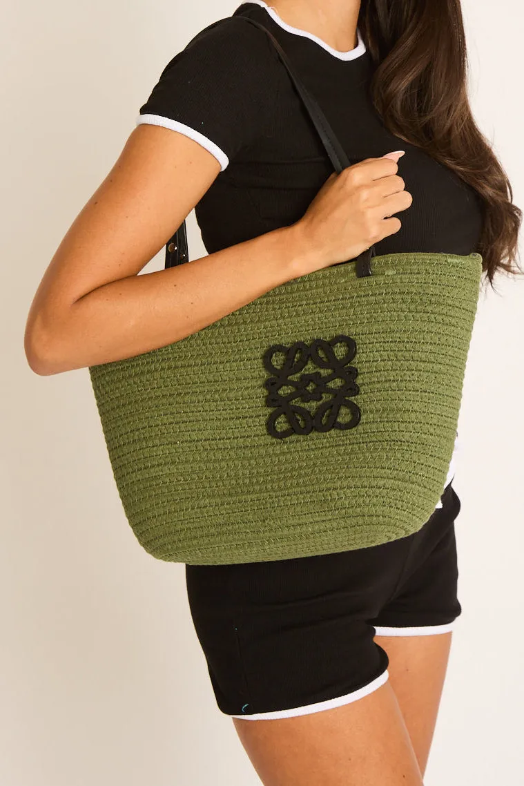 Khaki Woven Logo Detail Beach Bag - Latoya sold by Rebellious Fashion product image thumbnail 2