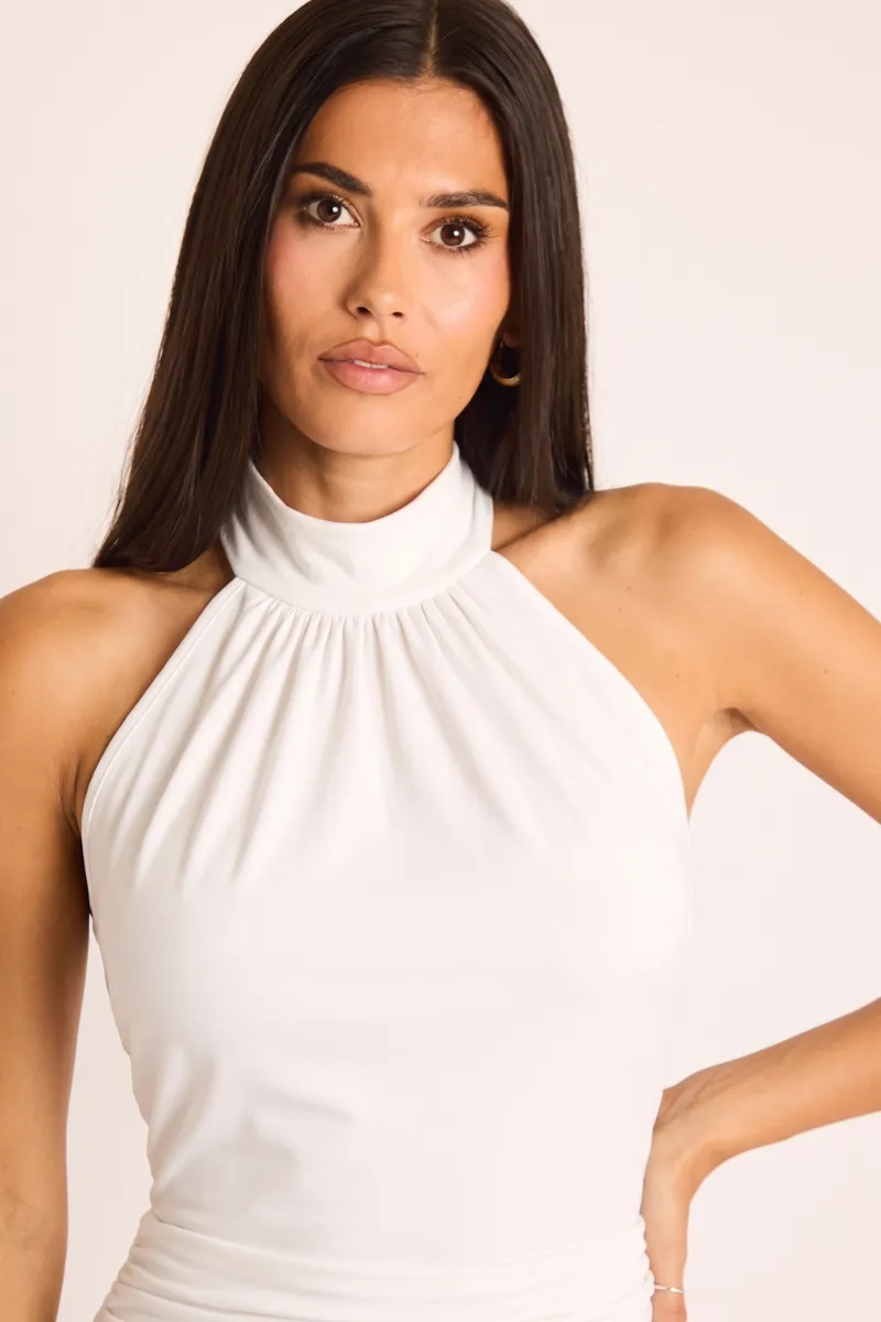 White Tie Detail Ruched Halter Playsuit - Alicia sold by Rebellious Fashion product image thumbnail 3