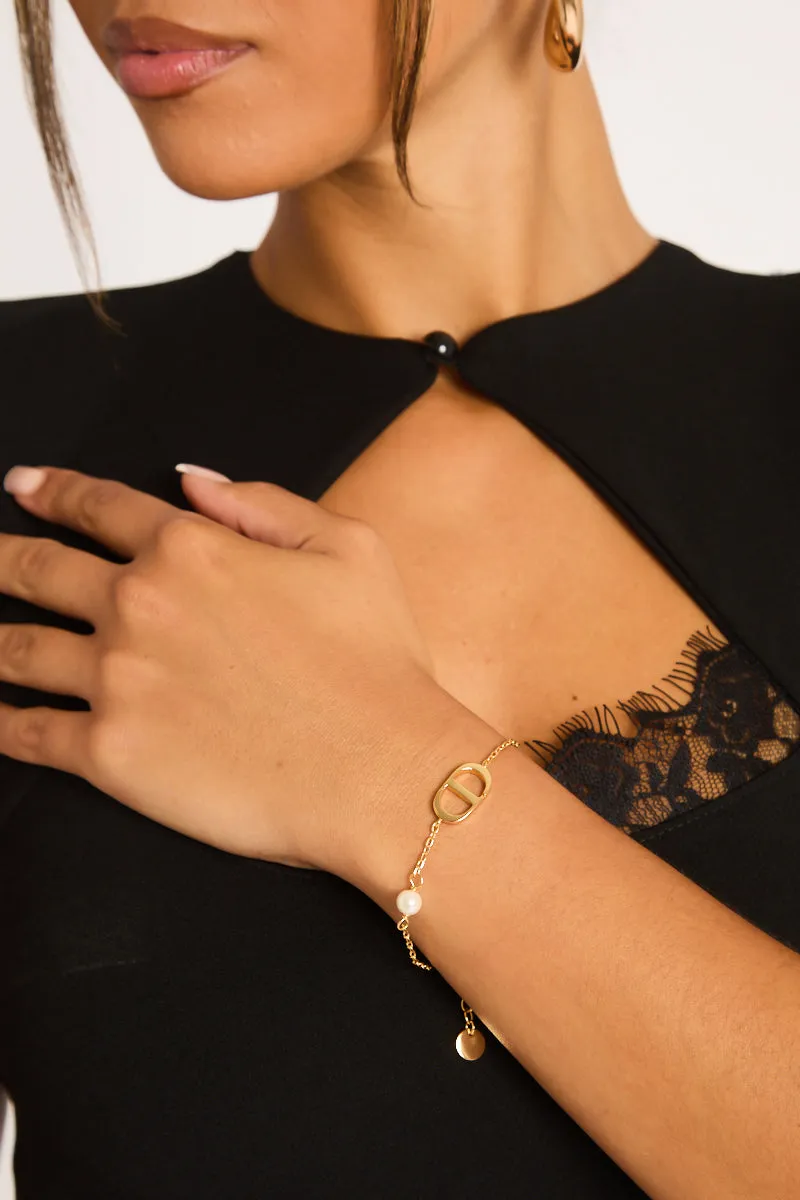 Gold Logo Detail Bracelet - Daphne sold by Rebellious Fashion