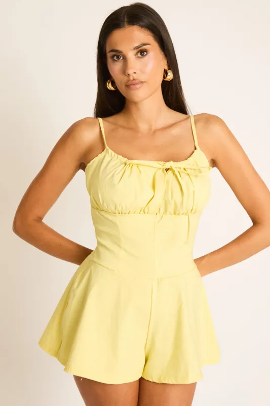 Yellow Gathered Detail Tie Front Playsuit - Jenson made by Rebellious Fashion