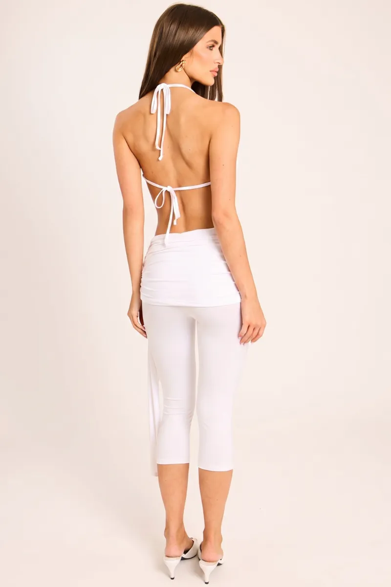 White Cowl Halter Crop Top and Draped Capri Pants Co-ord Set - Harley sold by Rebellious Fashion product image thumbnail 4