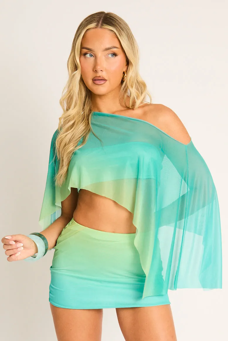 Turquoise Ombre Mesh Cape 3 Piece Co-ord Set - Freddie sold by Rebellious Fashion product image thumbnail 5