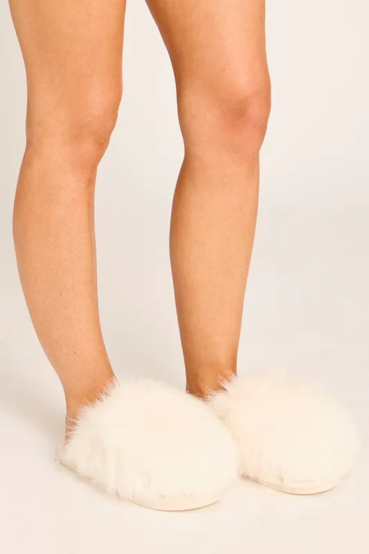White Fluffy Mule Slippers - Syliva made by Rebellious Fashion