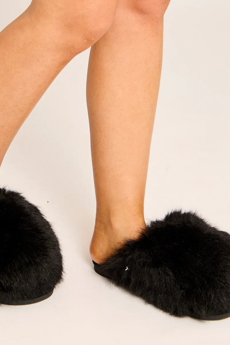 Black Fluffy Mule Slippers - Syliva sold by Rebellious Fashion product image thumbnail 3
