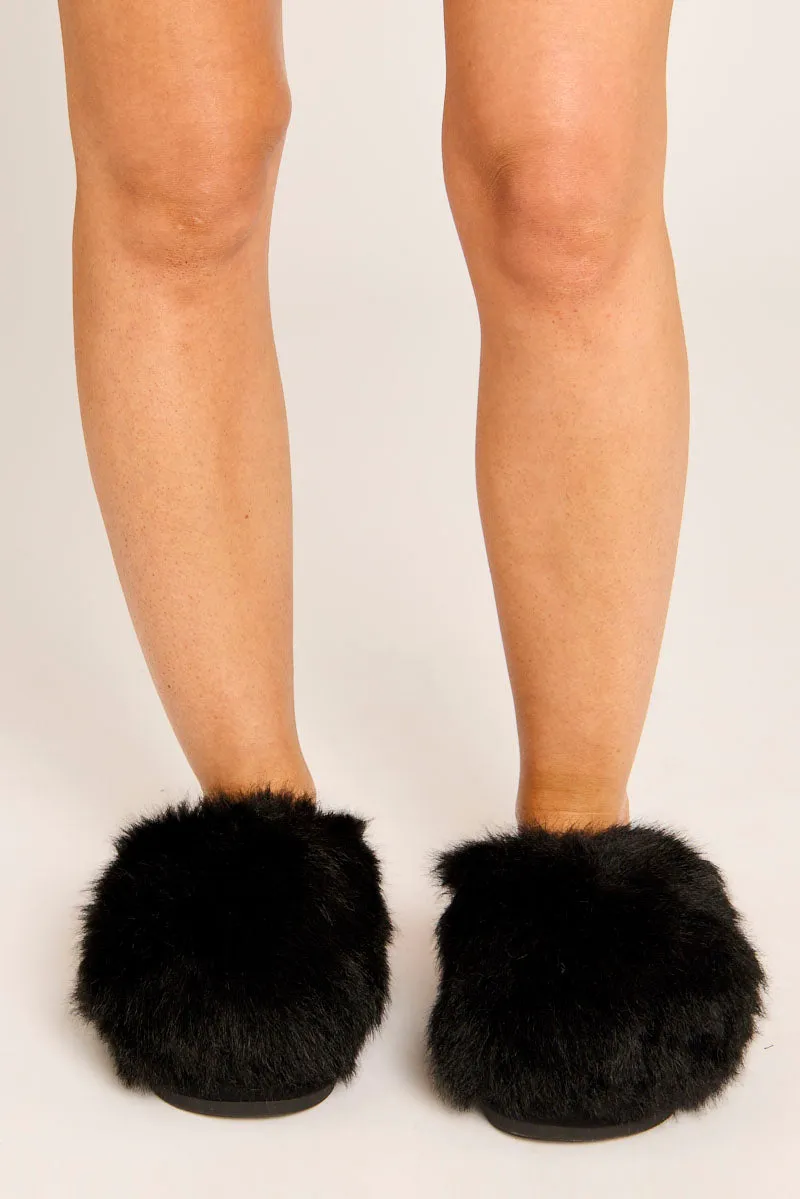 Black Fluffy Mule Slippers - Syliva sold by Rebellious Fashion product image thumbnail 5