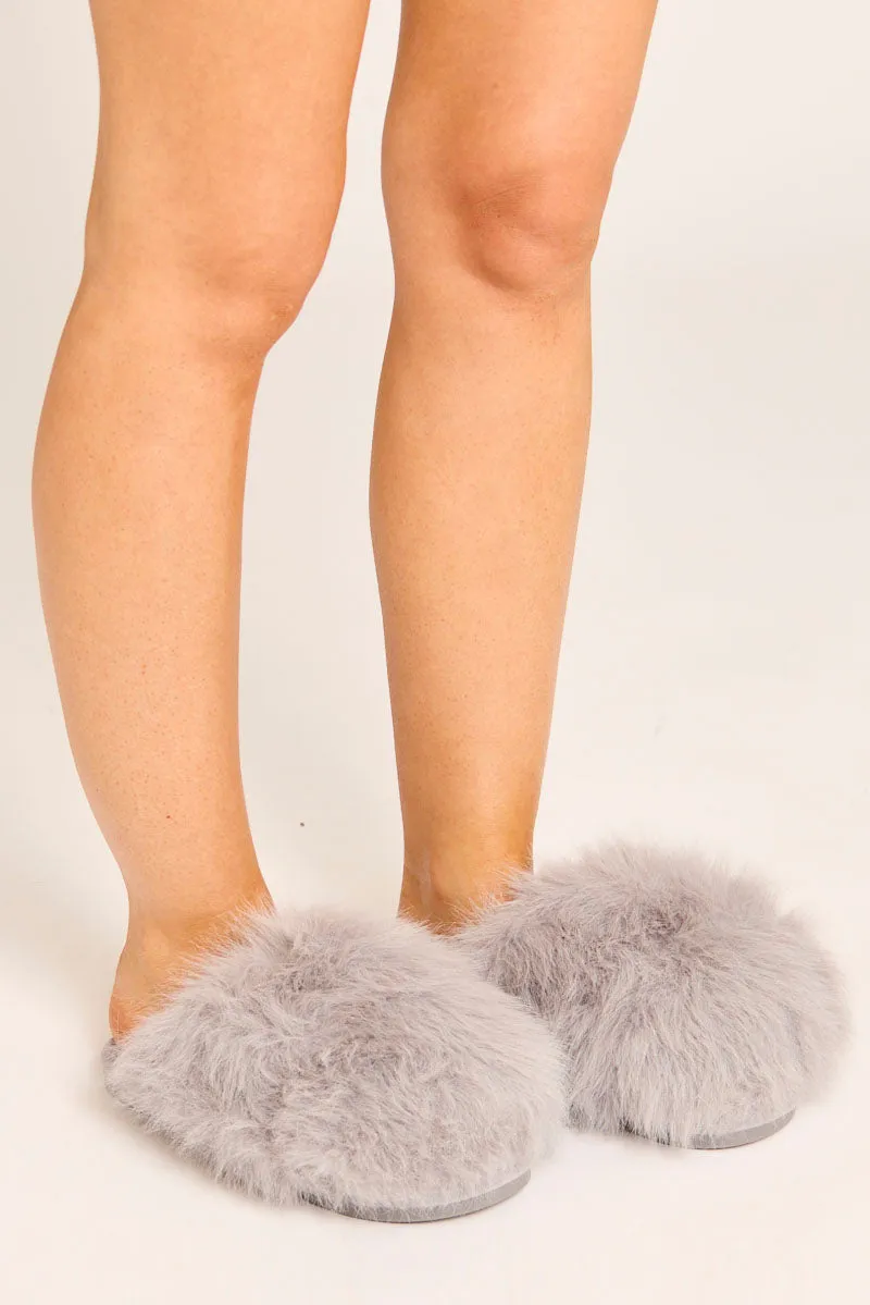 Grey Fluffy Mule Slippers - Syliva sold by Rebellious Fashion product image thumbnail 2