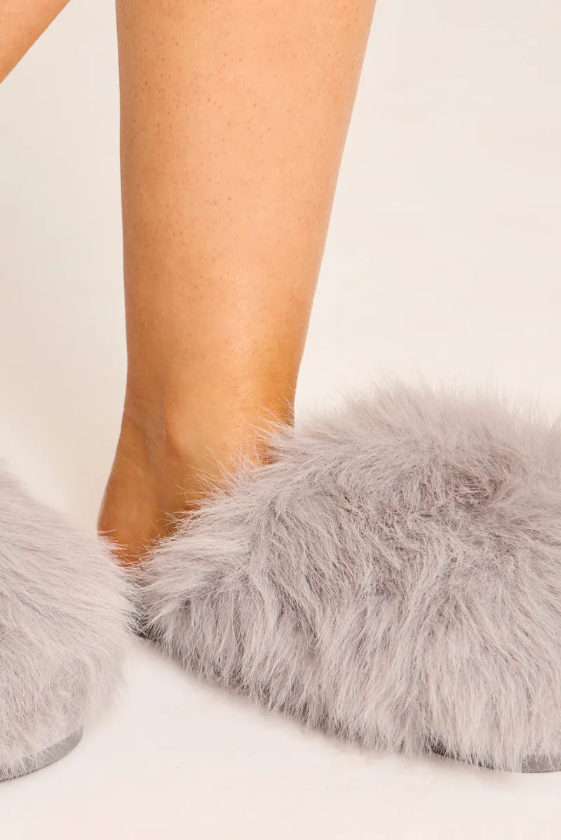 Grey Fluffy Mule Slippers - Syliva sold by Rebellious Fashion product image thumbnail 4