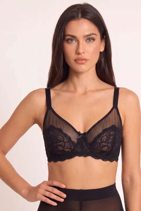 Black Lace Detail Mesh Underwired Bra - Zaina made by Rebellious Fashion