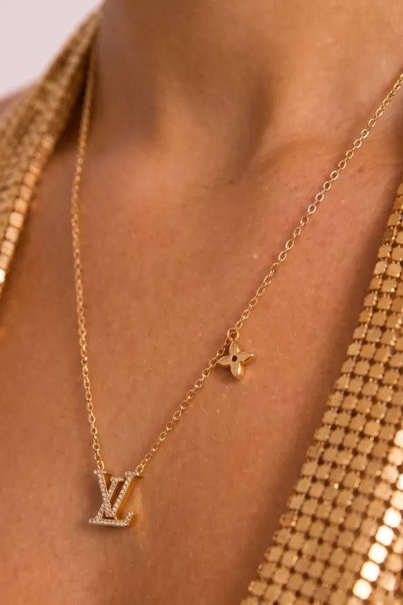 Gold Diamante Logo Necklace - Anna sold by Rebellious Fashion product image thumbnail 2