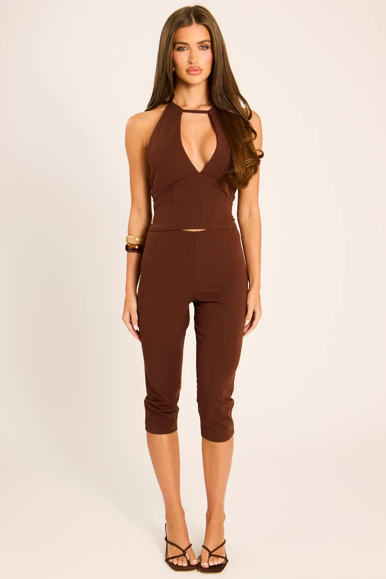 Chocolate Cut Out Halter Top and Capri Pants Co-ord Set - Skylar sold by Rebellious Fashion product image thumbnail 2