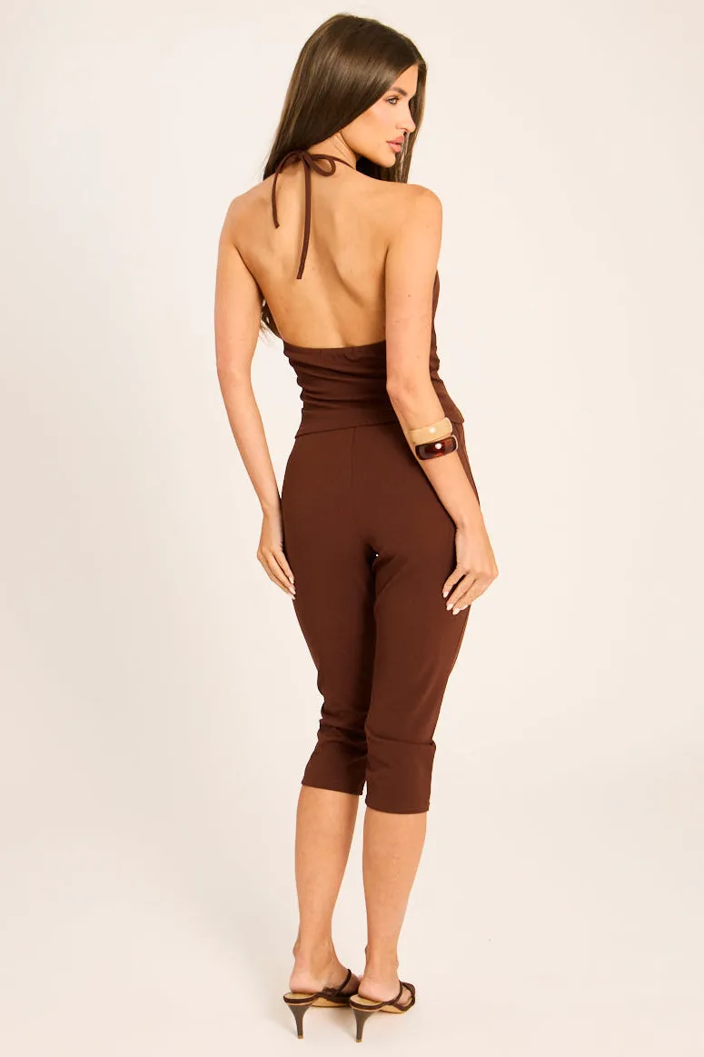 Chocolate Cut Out Halter Top and Capri Pants Co-ord Set - Skylar sold by Rebellious Fashion product image thumbnail 5