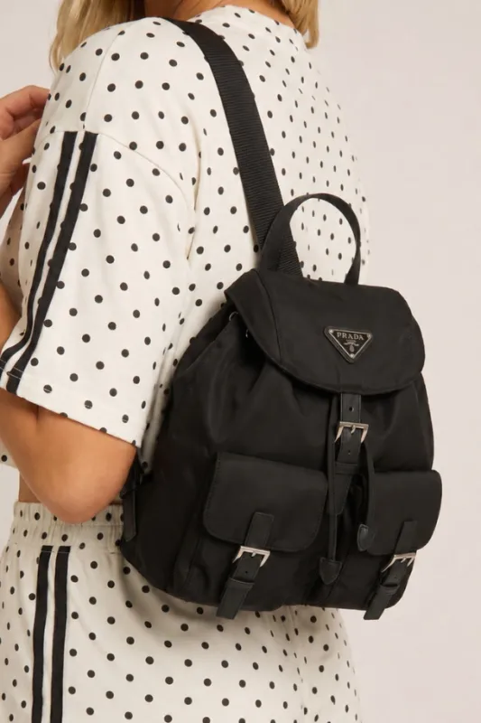 Black Logo Detail Nylon Backpack Bag - Calbi made by Rebellious Fashion