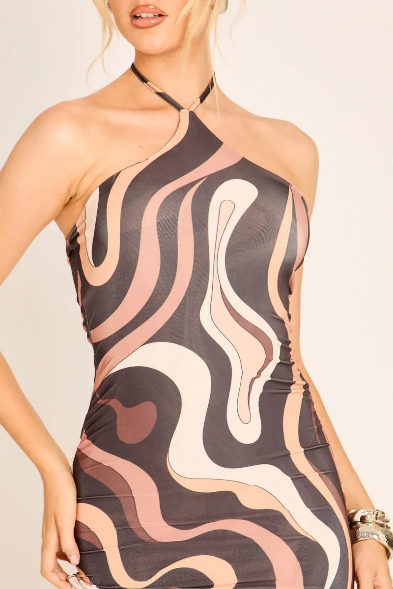 Brown Abstract Print Halter Mini Dress - Radley sold by Rebellious Fashion product image thumbnail 4