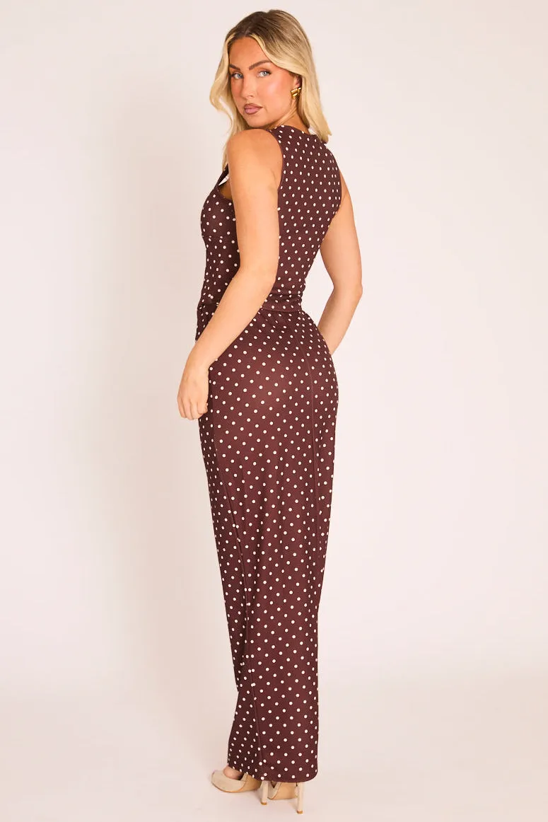 Chocolate Polka Dot Corset Top and Maxi Skirt Co-ord Set - Emery sold by Rebellious Fashion product image thumbnail 4