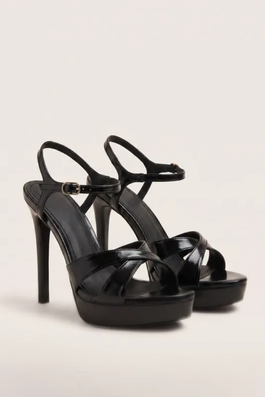 Black Faux Leather Cross Strap Platform Stiletto Heels - Ivani made by Rebellious Fashion