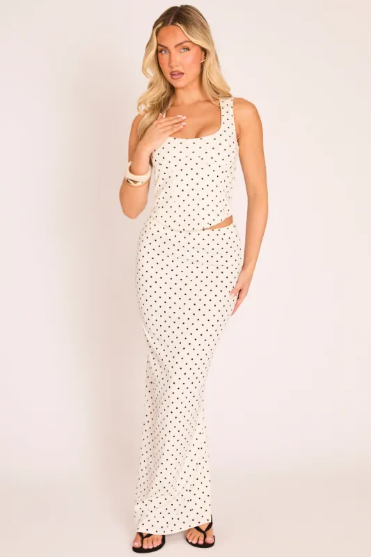White Polka Dot Corset Top and Maxi Skirt Co-ord Set - Emery made by Rebellious Fashion
