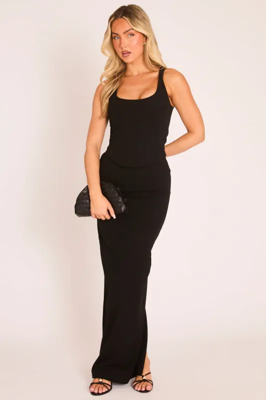 Black Corset Top and Maxi Skirt Co-ord Set - Emery made by Rebellious Fashion