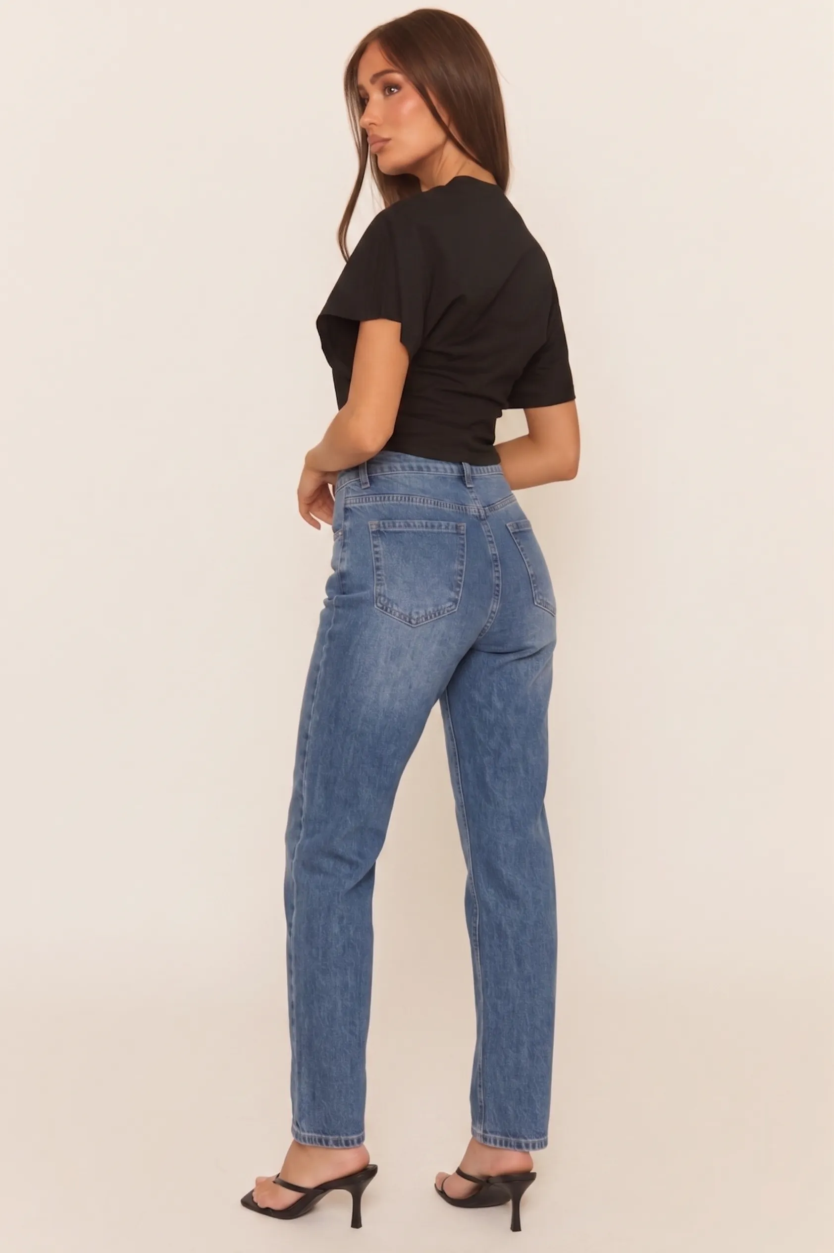 Mid Blue Washed Mom Jeans - Kerrie sold by Rebellious Fashion product image thumbnail 4
