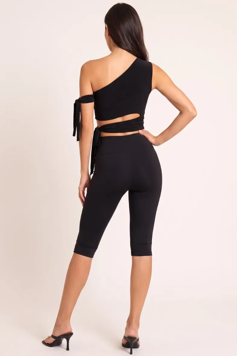 Black One Shoulder Tie Detail Crop Top - Rella sold by Rebellious Fashion product image thumbnail 4