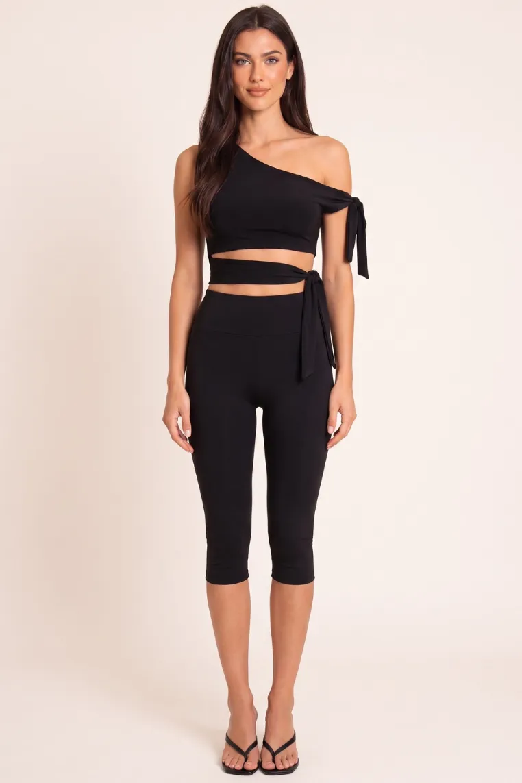 Black One Shoulder Tie Detail Crop Top - Rella sold by Rebellious Fashion product image thumbnail 2