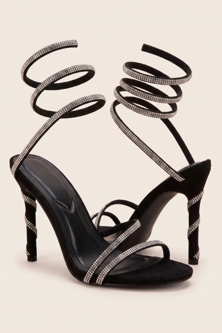 Silver Diamante Detail Wrap Up Strappy Heels - Charlia sold by Rebellious Fashion product image thumbnail 2