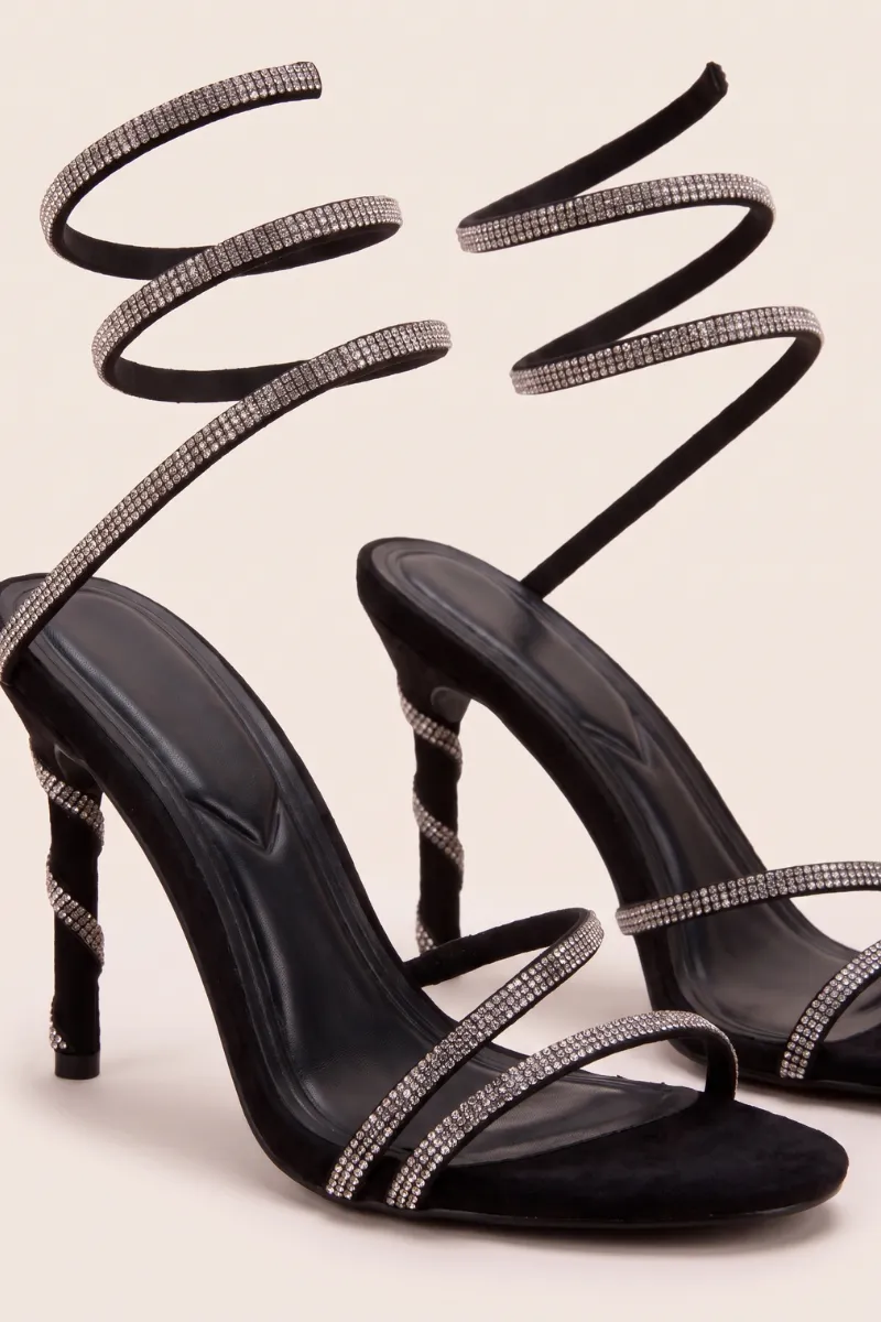 Silver Diamante Detail Wrap Up Strappy Heels - Charlia sold by Rebellious Fashion product image thumbnail 3