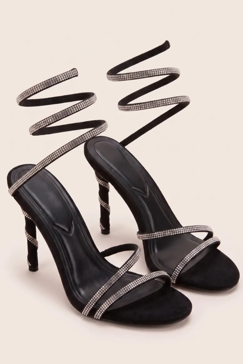 Silver Diamante Detail Wrap Up Strappy Heels - Charlia sold by Rebellious Fashion