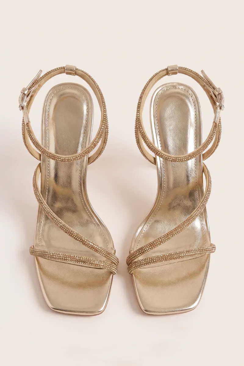 Gold Diamante Detail Strappy Heels - Damika sold by Rebellious Fashion product image thumbnail 2