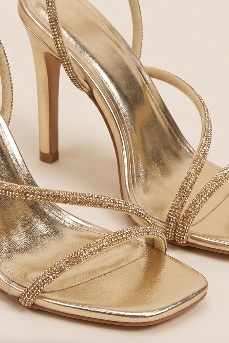 Gold Diamante Detail Strappy Heels - Damika sold by Rebellious Fashion product image thumbnail 3