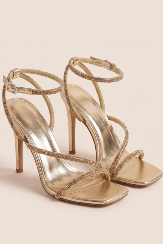 Gold Diamante Detail Strappy Heels - Damika made by Rebellious Fashion