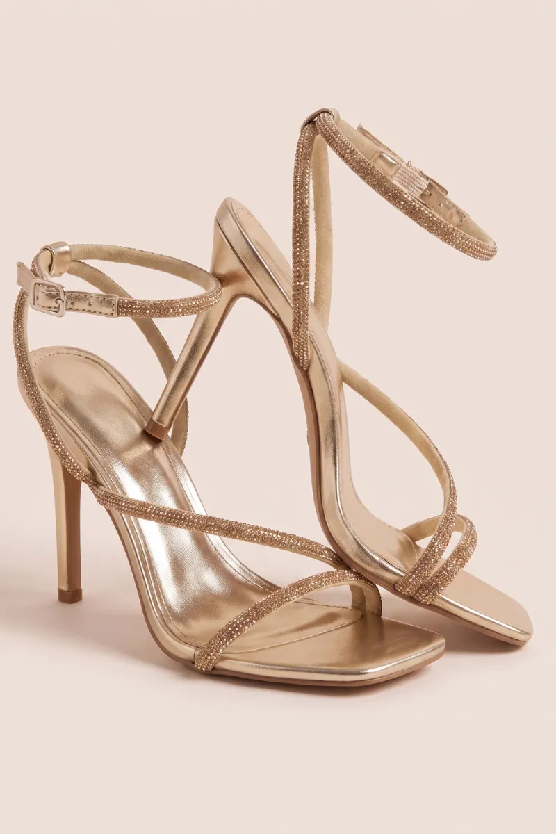 Gold Diamante Detail Strappy Heels - Damika sold by Rebellious Fashion product image thumbnail 4
