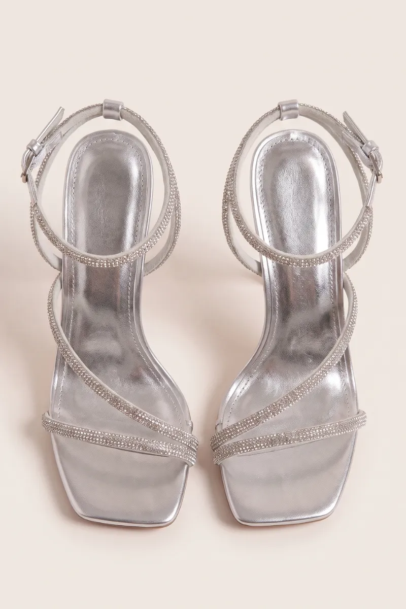 Silver Diamante Detail Strappy Heels - Damika sold by Rebellious Fashion product image thumbnail 2