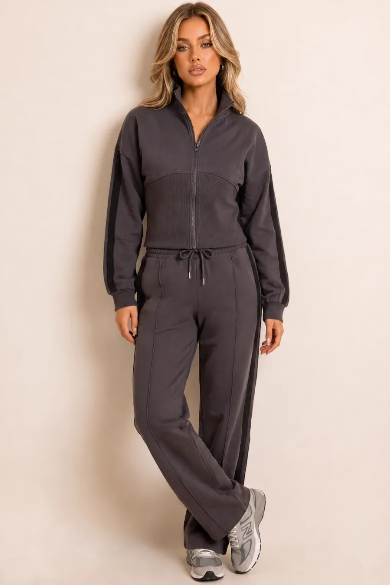 Slate Grey Corset Fit Jacket and Jogger Loungewear Co-ord Set - Saige sold by Rebellious Fashion product image thumbnail 2