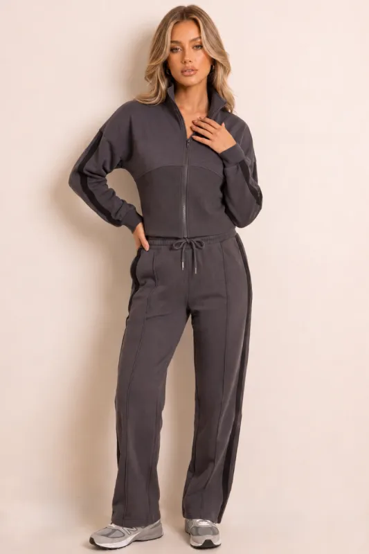 Slate Grey Corset Fit Jacket and Jogger Loungewear Co-ord Set - Saige made by Rebellious Fashion