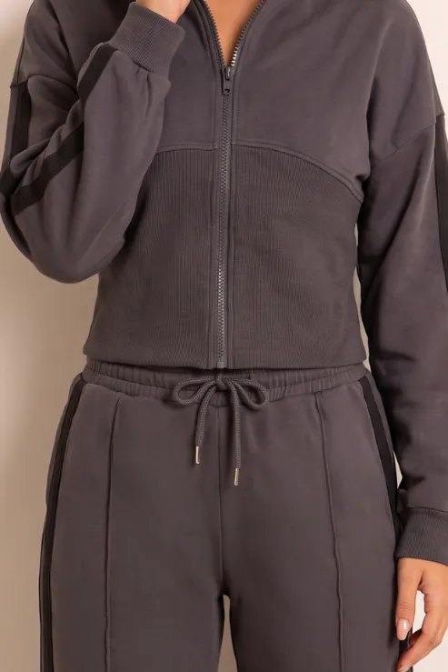 Slate Grey Corset Fit Jacket and Jogger Loungewear Co-ord Set - Saige sold by Rebellious Fashion product image thumbnail 3
