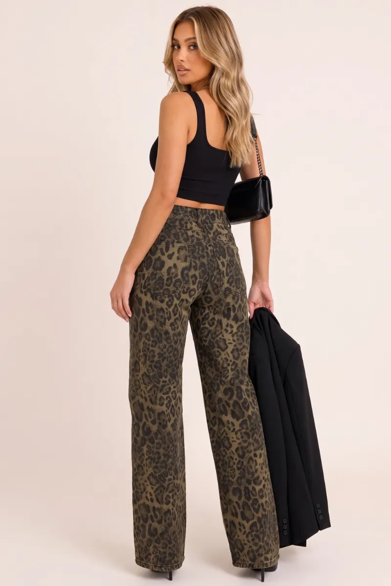 Brown Leopard Print Wide Leg Denim Jeans - Zendaya sold by Rebellious Fashion product image thumbnail 4
