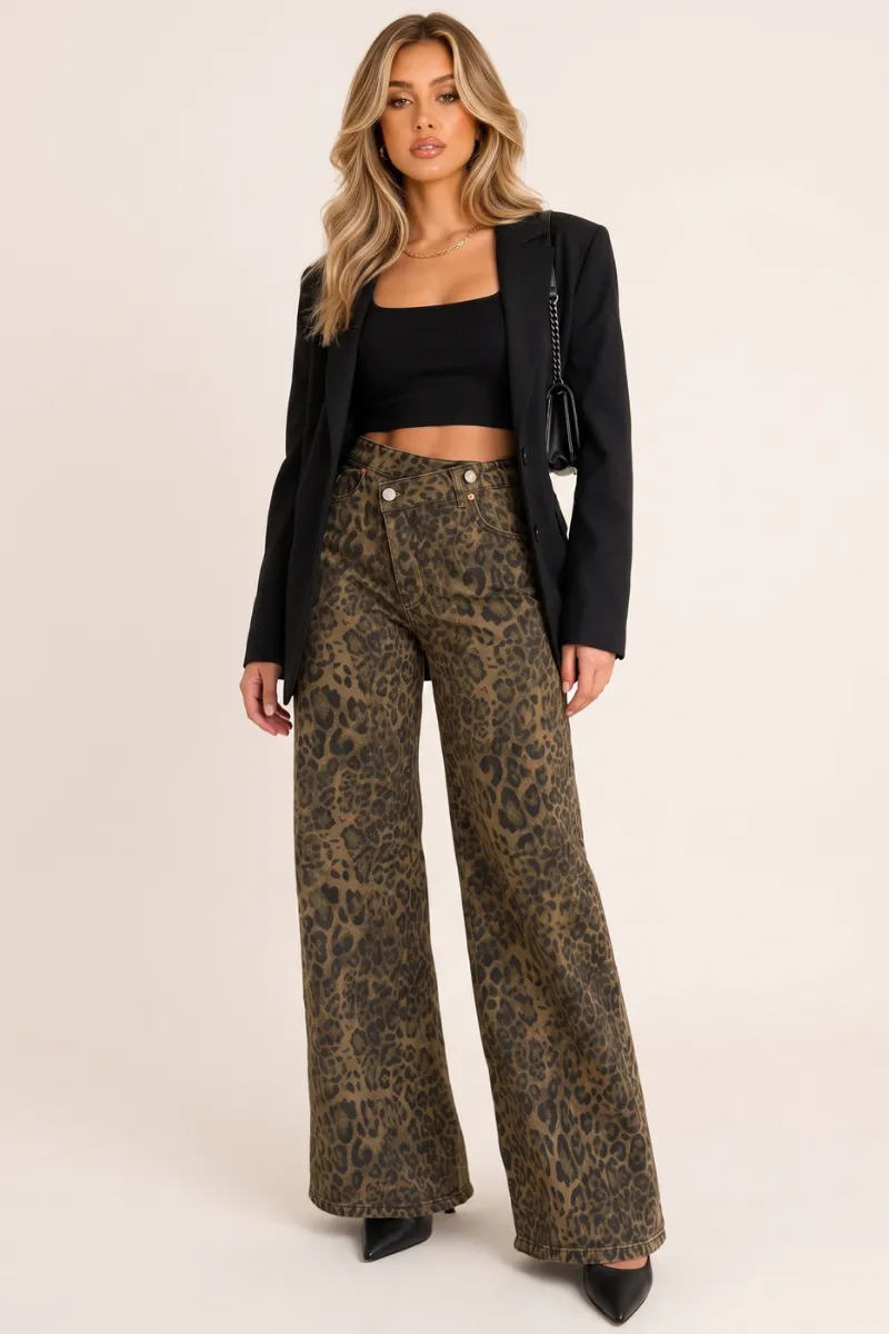Brown Leopard Print Wide Leg Denim Jeans - Zendaya sold by Rebellious Fashion product image thumbnail 2