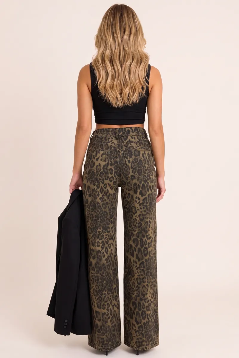 Brown Leopard Print Wide Leg Denim Jeans - Zendaya sold by Rebellious Fashion product image thumbnail 5