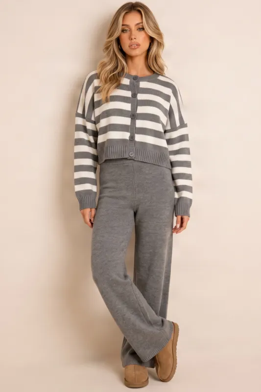 Grey Oversized Stripe Cardigan and Jogger Loungewear Co-ord Set - Hayden made by Rebellious Fashion