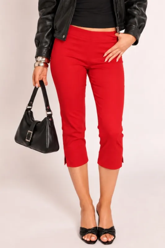 Red Bengaline Split Hem Capri Pants - Jaclyn made by Rebellious Fashion