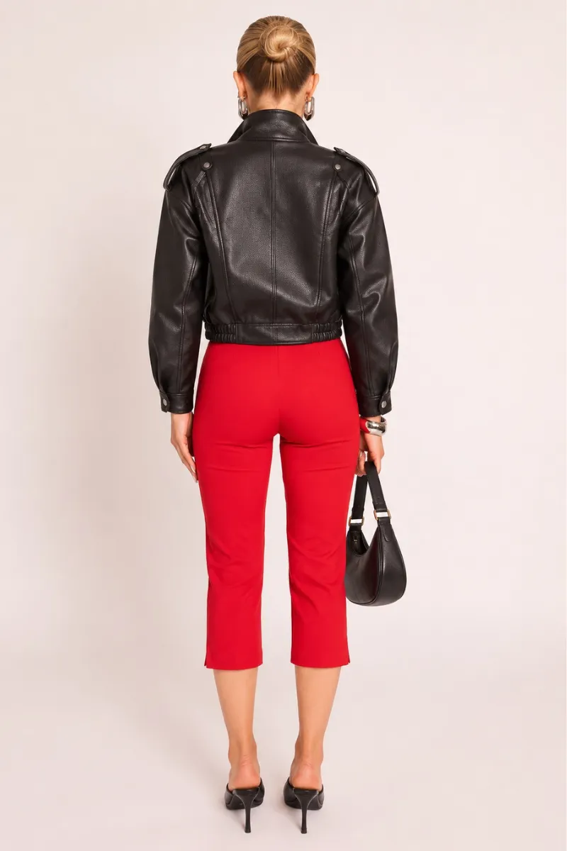 Red Bengaline Split Hem Capri Pants - Jaclyn sold by Rebellious Fashion product image thumbnail 3