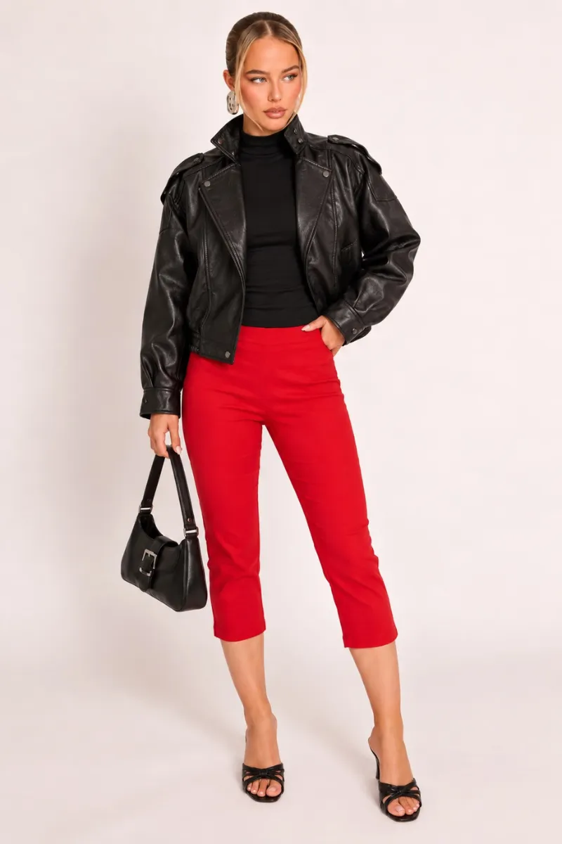 Red Bengaline Split Hem Capri Pants - Jaclyn sold by Rebellious Fashion product image thumbnail 4